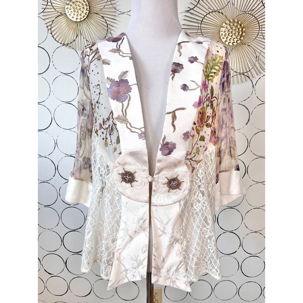Vintage Violet Kay Kimono Blouse Silk Blend S Fairy Whimsy Floral Beaded Dainty